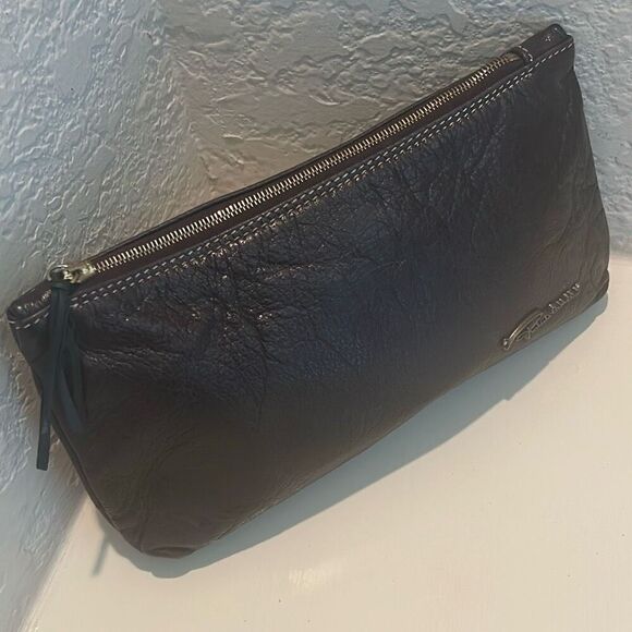 Roberto Cavalli Zip Top Pouch Bag Brown Leather Small Minimalist - Picture 13 of 14